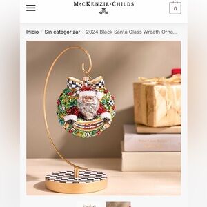 Mackenzie Childs Santa Glass Wreath Christmas Ornament MRSP $120
